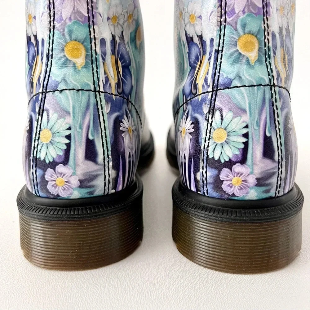 DR. MARTENS | Pascal Paint Slick Backhand Purple White Floral Drip Boots US 7 - Picture 9 of 13